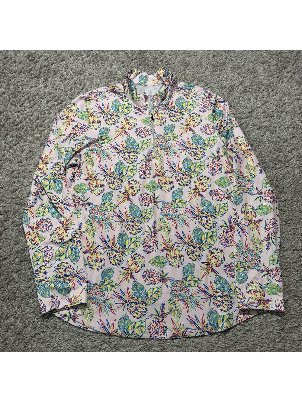 EMERALD 18 Women’s 1/4 Zip Mock Neck Long Sleeve Shirt Golf Pineapple Medium